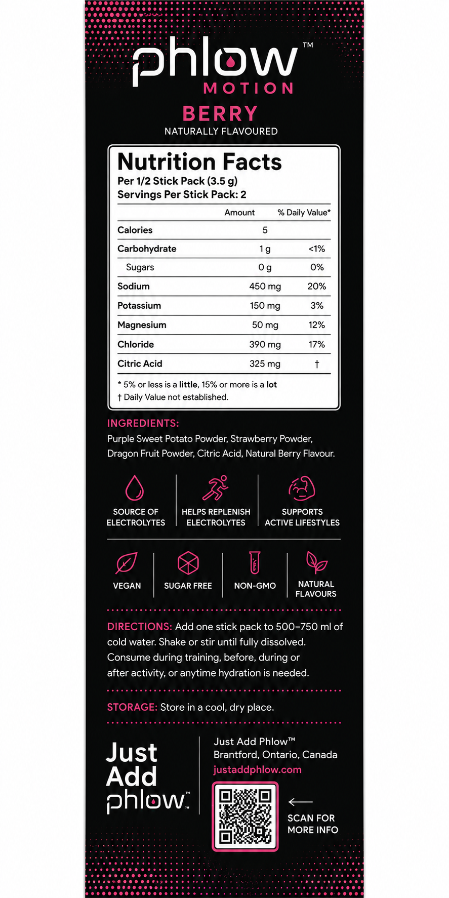 Phlow Motion Berry supplement facts label — reference for all Phlow Fusion flavors